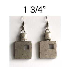 Modern Square Hand Crafted Earrings Distressed Look Rustic Lightweight 1 3/4”
